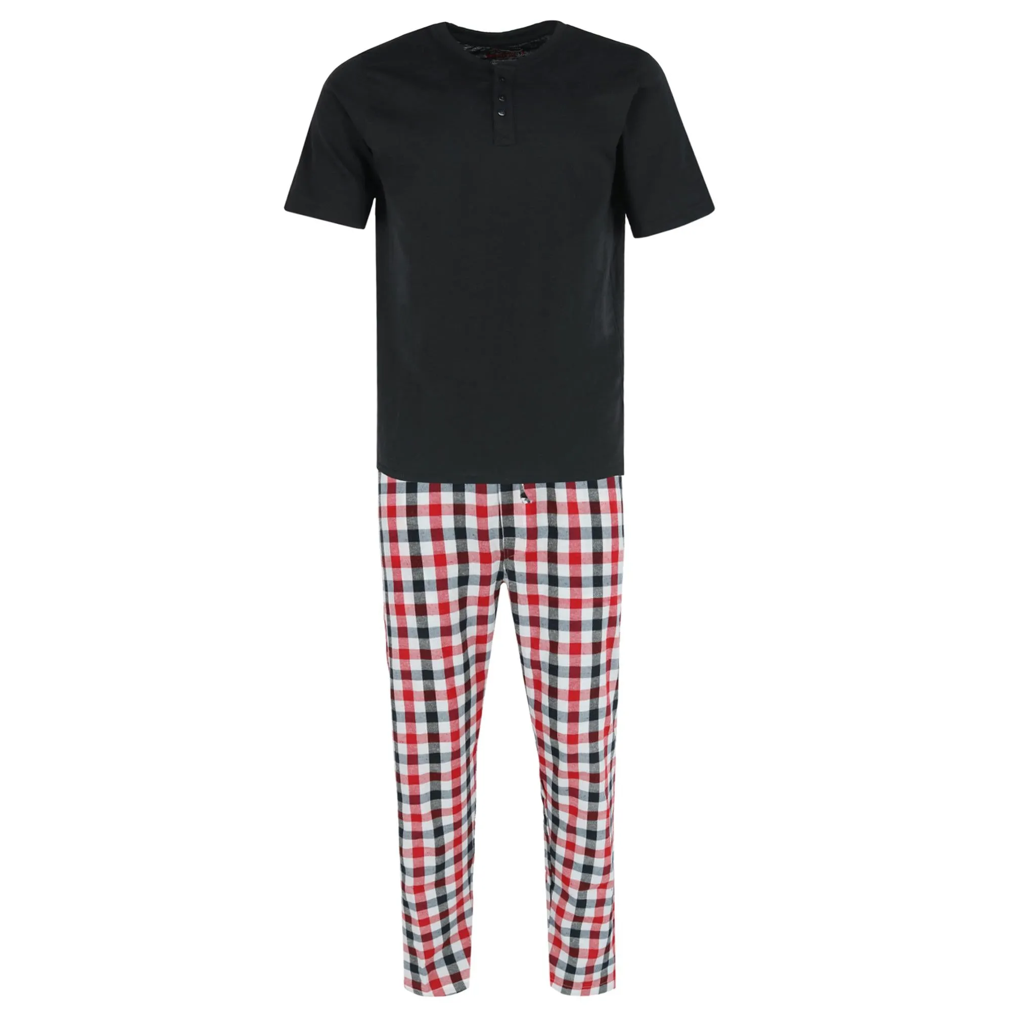 Men's Henley Short Sleeve and Plaid Pajama Pant Set