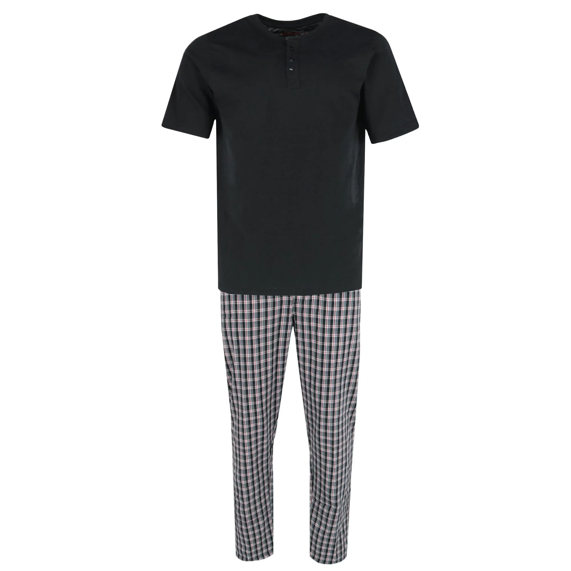 Men's Henley Short Sleeve and Plaid Pajama Pant Set