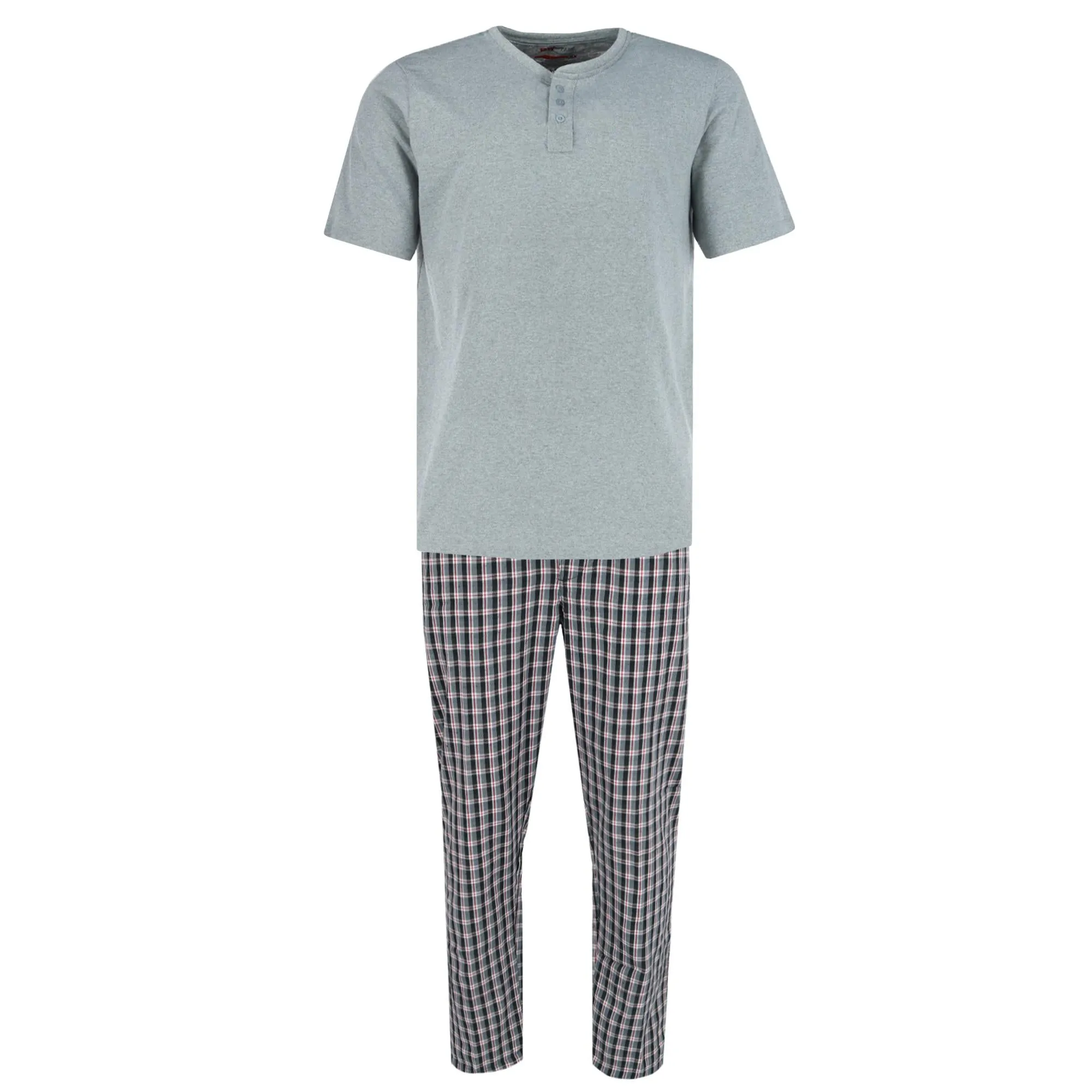 Men's Henley Short Sleeve and Plaid Pajama Pant Set