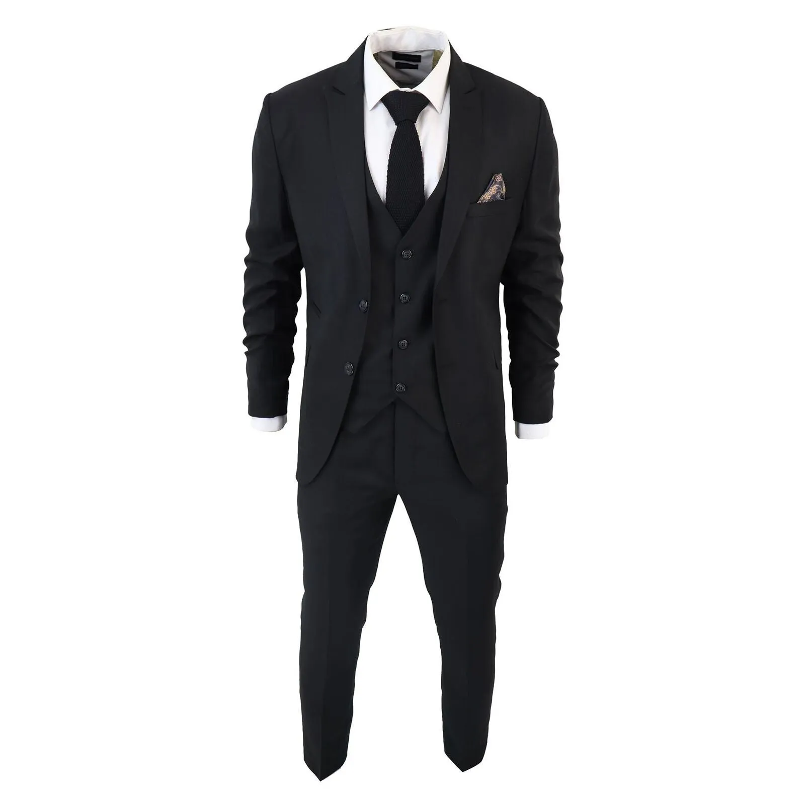 Mens IM1 Classic Plain Black 3 Piece Suit