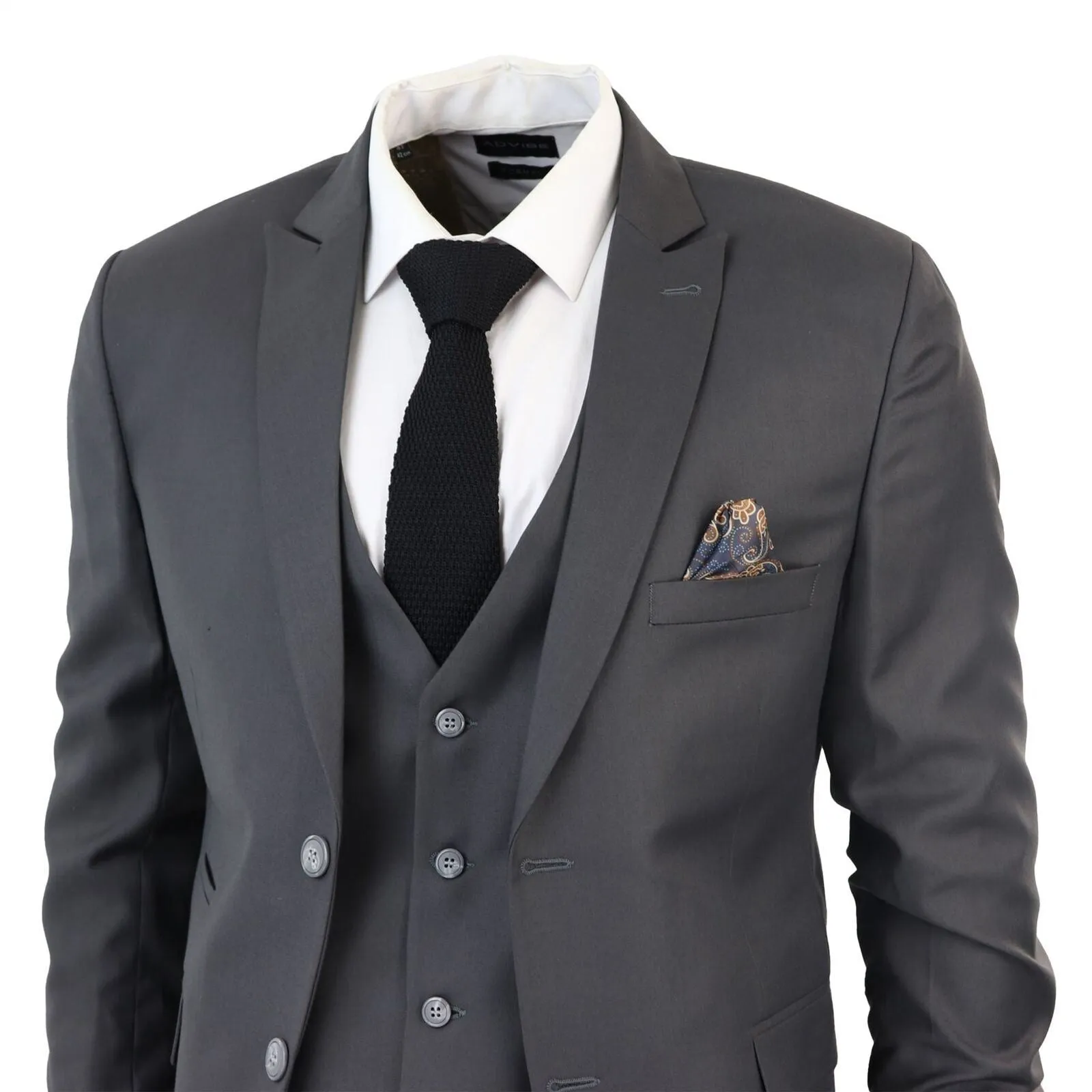 Mens IM1 Classic Plain Charcoal 3 Piece Suit