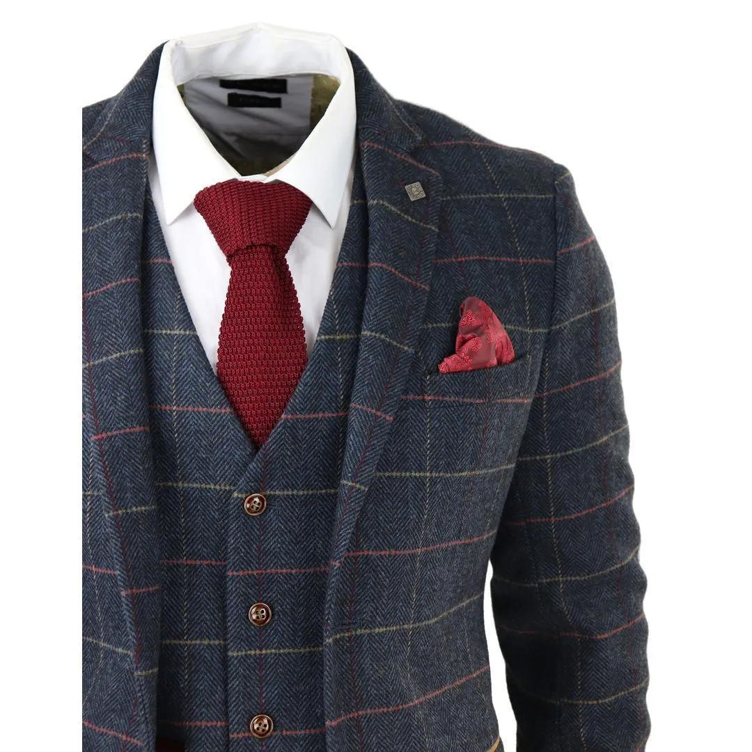 Mens Navy Tweed Check 3-Piece Suit