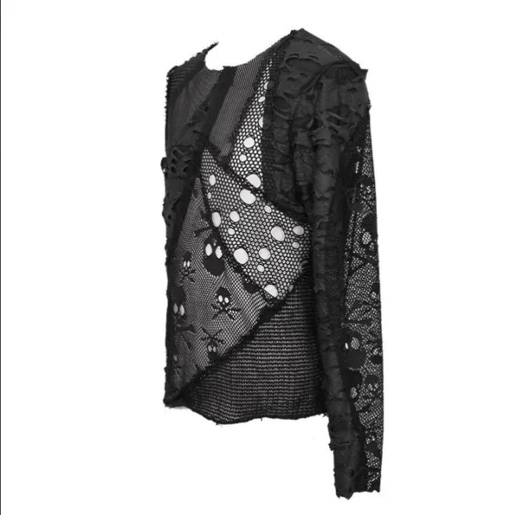 Men's Punk Skull Ripped Long Sleeved Tops