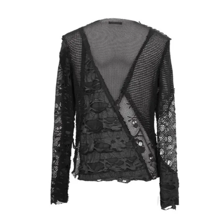 Men's Punk Skull Ripped Long Sleeved Tops