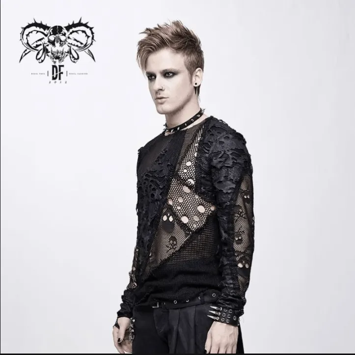 Men's Punk Skull Ripped Long Sleeved Tops