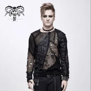 Men's Punk Skull Ripped Long Sleeved Tops