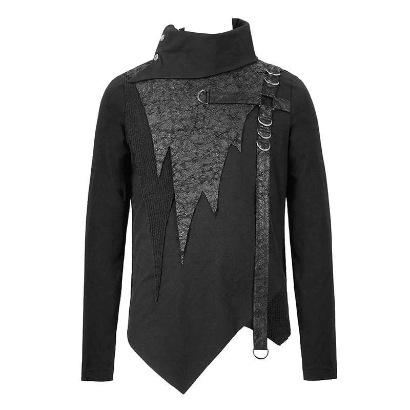 Men's Turtle Neck Faux Leather Applique Belt Tops