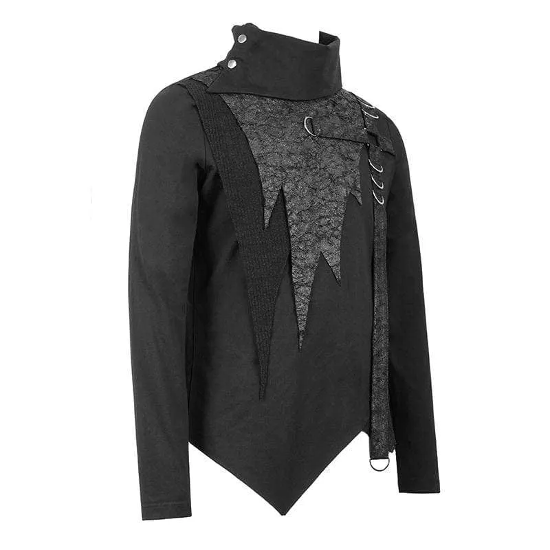 Men's Turtle Neck Faux Leather Applique Belt Tops