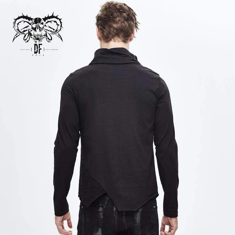 Men's Turtle Neck Faux Leather Applique Belt Tops