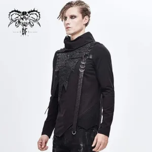 Men's Turtle Neck Faux Leather Applique Belt Tops
