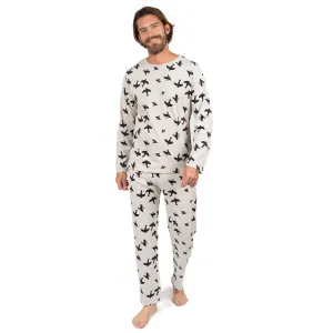 Mens Two Piece Cotton Loose Fit Pajamas Bird Gray