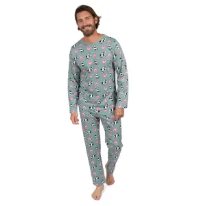 Mens Two Piece Cotton Loose Fit Pajamas Cow Green