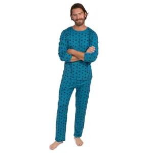 Mens Two Piece Cotton Loose Fit Pajamas Dog Paw Blue