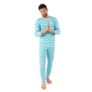 Mens Two Piece Cotton Loose Fit Pajamas Orca Stripes