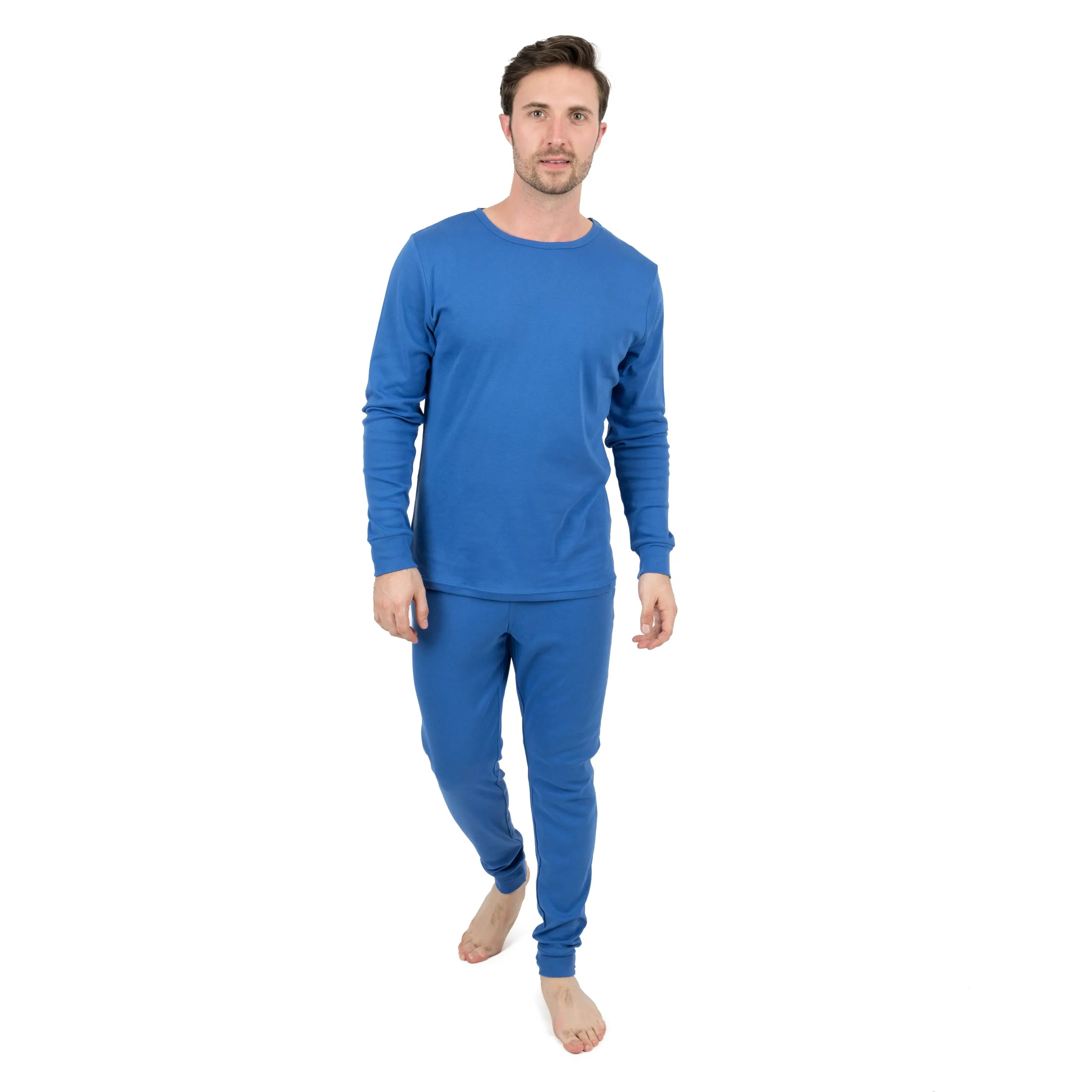 Mens Two Piece Cotton Pajamas Classic Solid Color