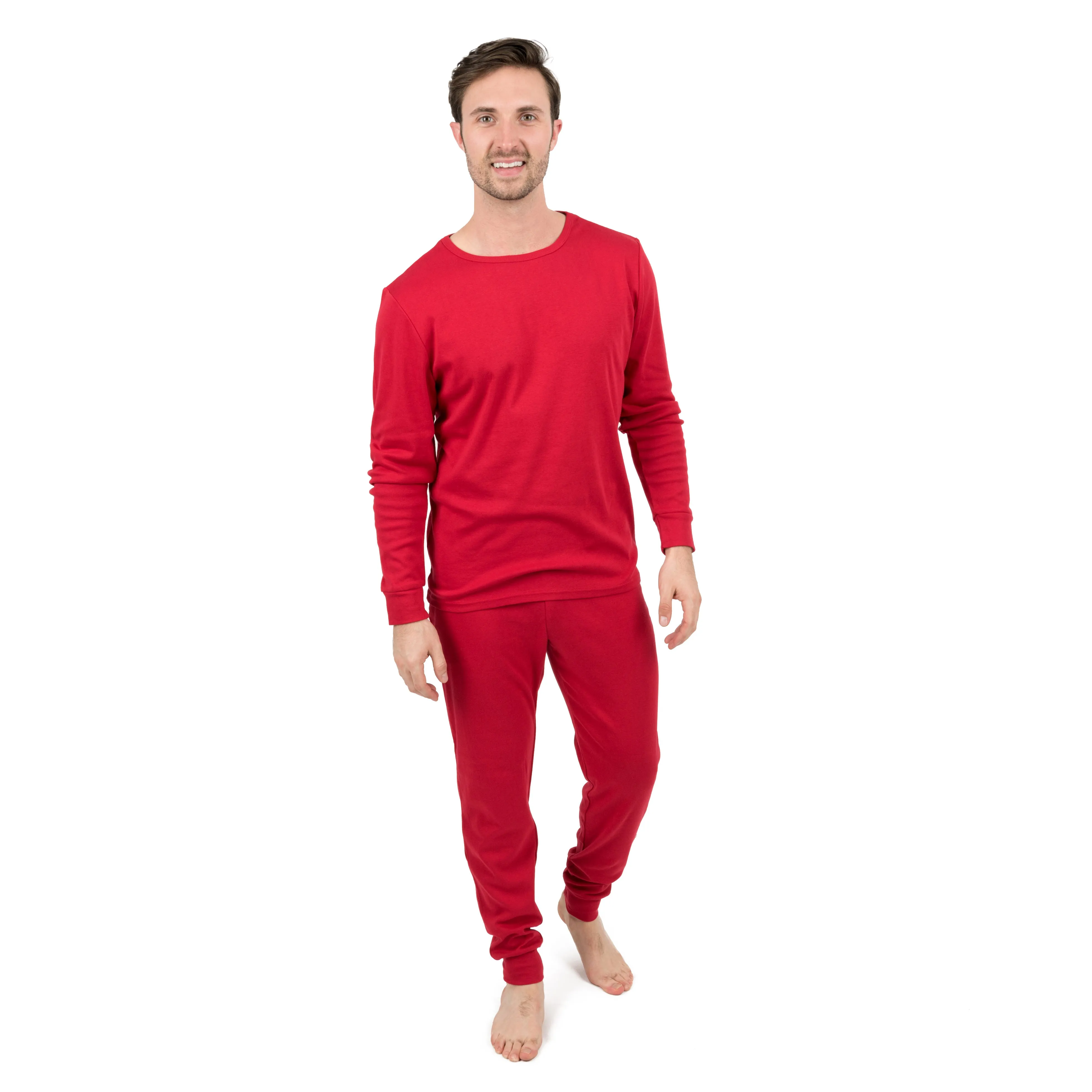 Mens Two Piece Cotton Pajamas Classic Solid Color