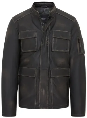 Mens Vintage Black Leather Safari Jacket - Fagernes