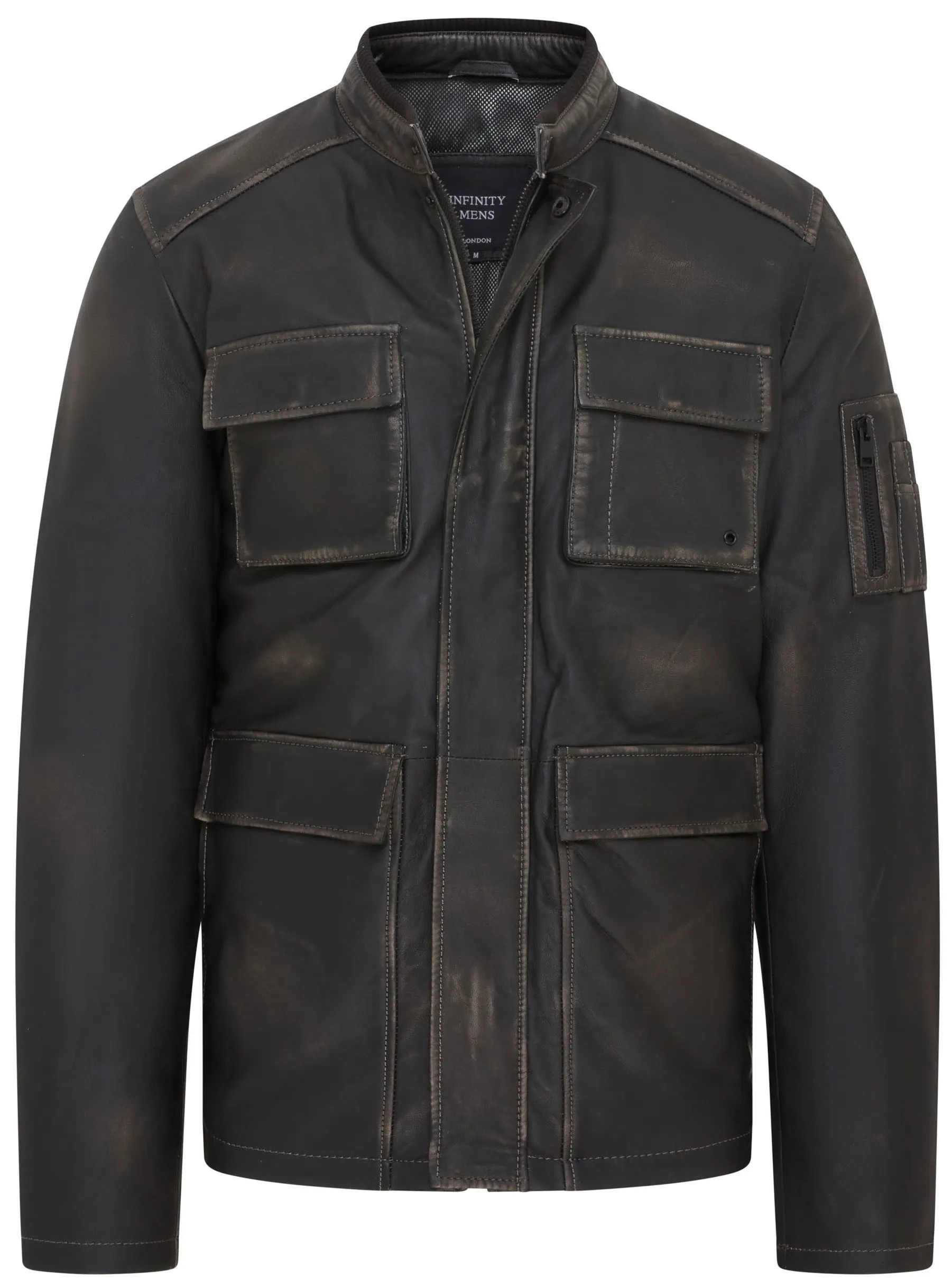Mens Vintage Black Leather Safari Jacket - Fagernes