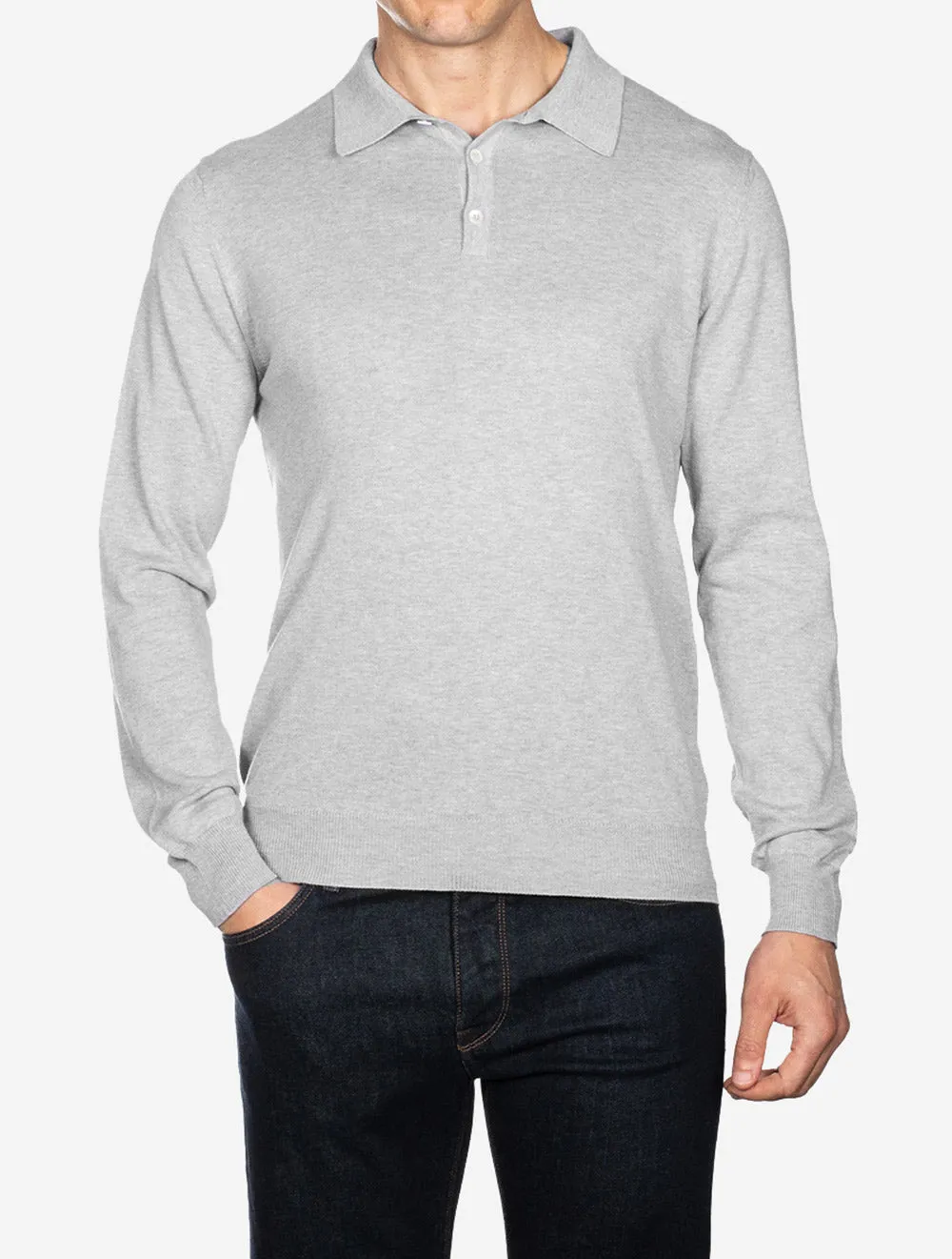 Merino Long Sleeve Polo Grey