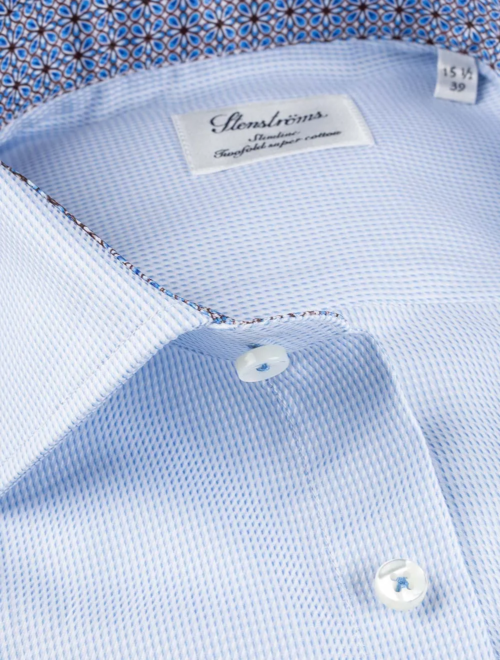 Micropatterned Slimline Shirt with Tile Inlay Blue