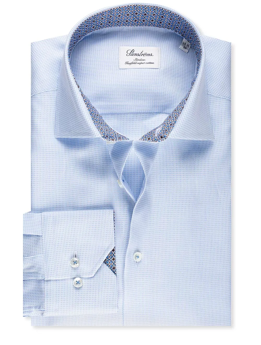 Micropatterned Slimline Shirt with Tile Inlay Blue