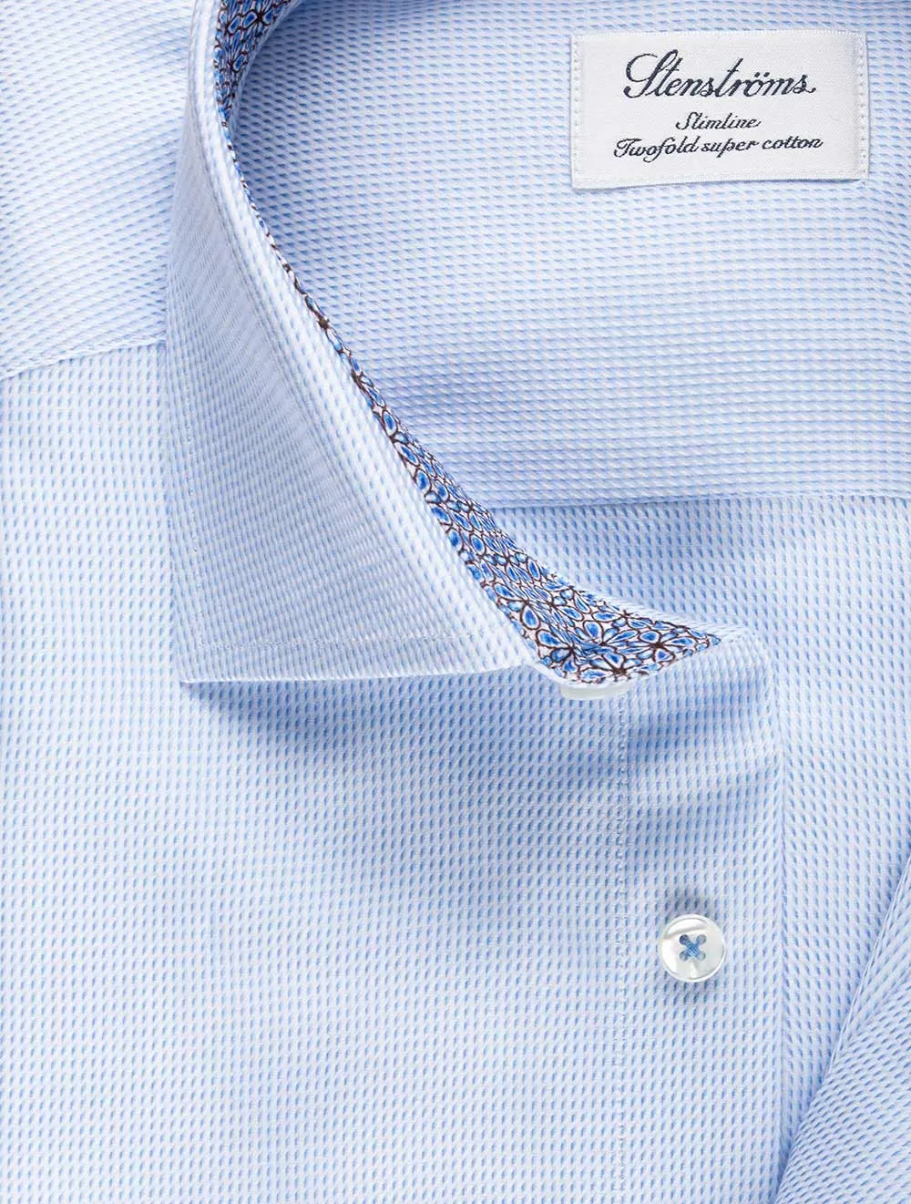 Micropatterned Slimline Shirt with Tile Inlay Blue
