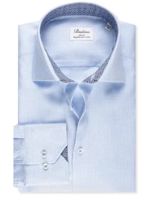 Micropatterned Slimline Shirt with Tile Inlay Blue