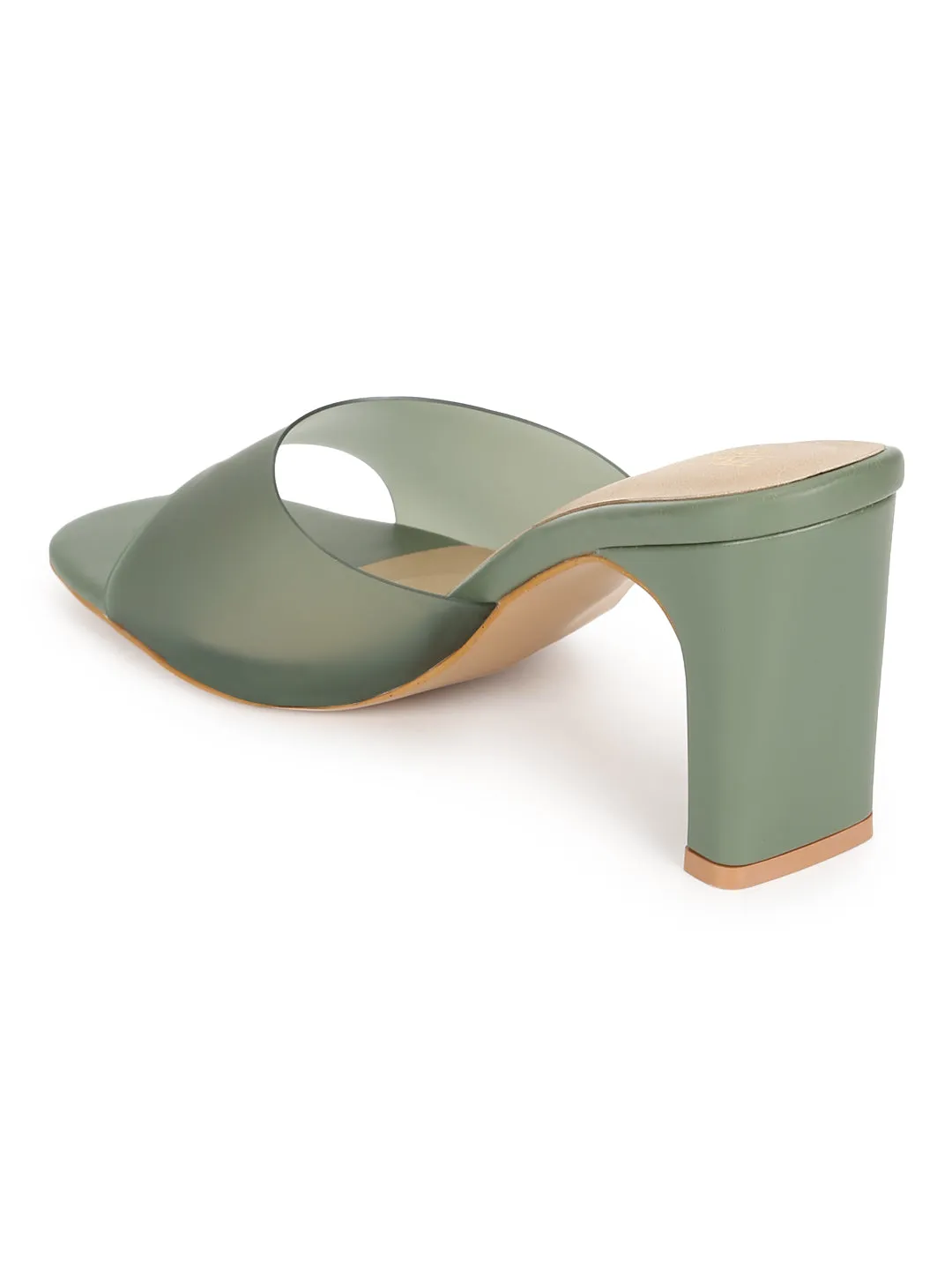Mint Green PU Perspex Slim Block Heel Clear Mules (TC-SLC-B-74-MNT)