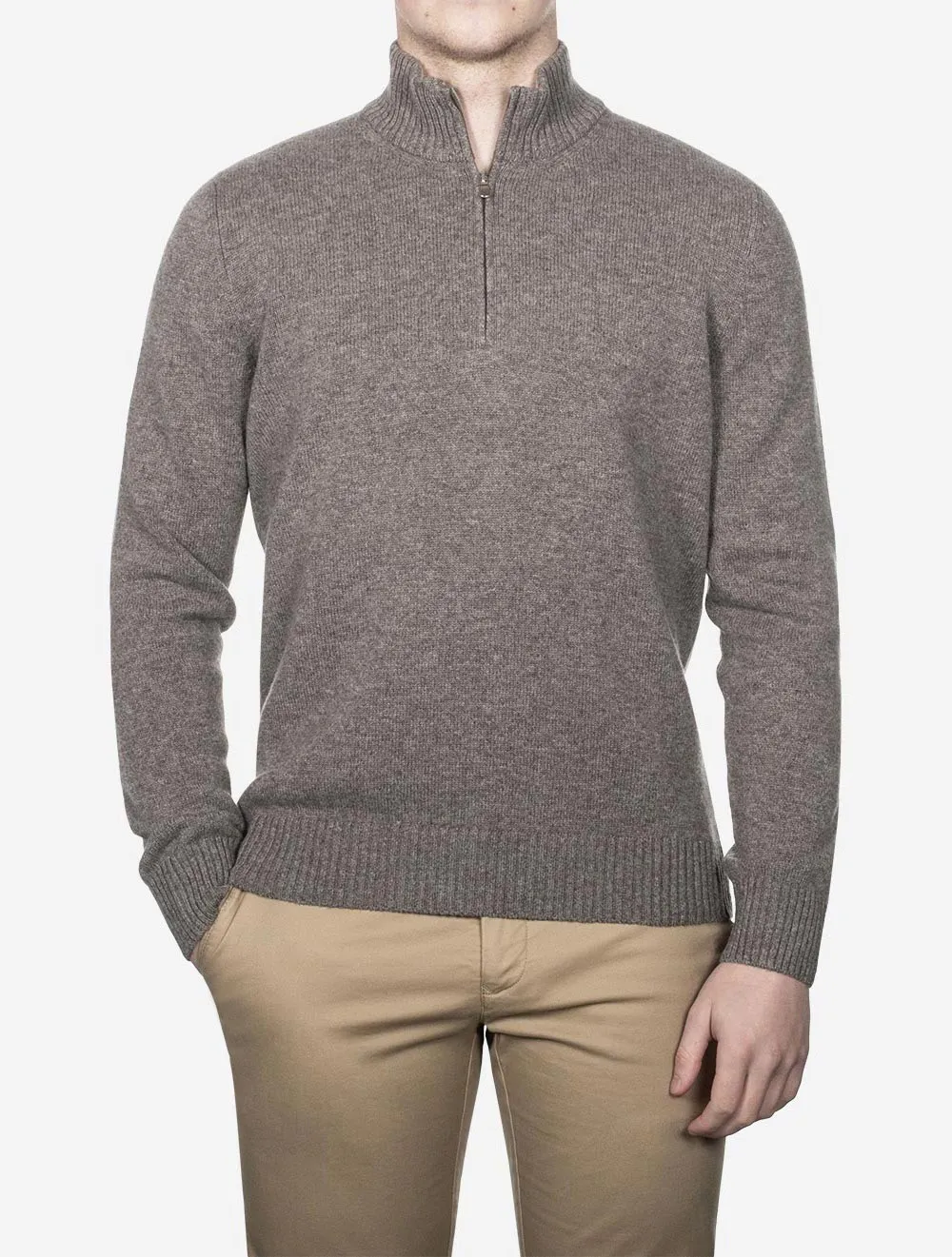 Mock Neck In A Wool And Cashmere Blend Light Brown