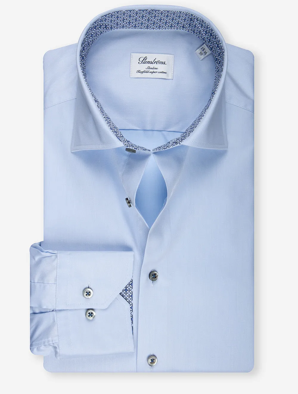 Mosaic Contrast Twill Slim Fit Shirt Blue