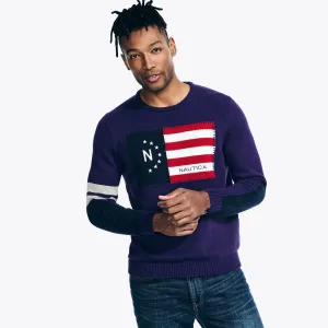 Nautica Men's 1983 Intarsia Flag Sweater Dusty Pink Nautica