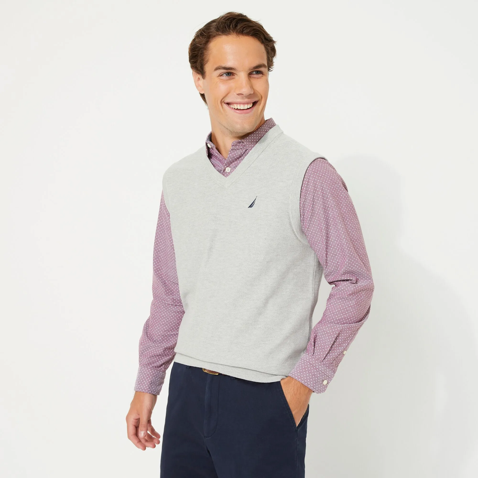 Nautica Men's Big & Tall Navtech V-Neck Sweater Vest Grey Heather Nautica