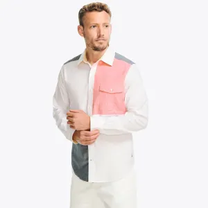 Nautica Men's Colorblock Oxford Shirt Bright White Nautica