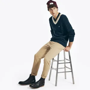 Nautica Men's Cricket Cable-Knit V-Neck Sweater Navy Nautica