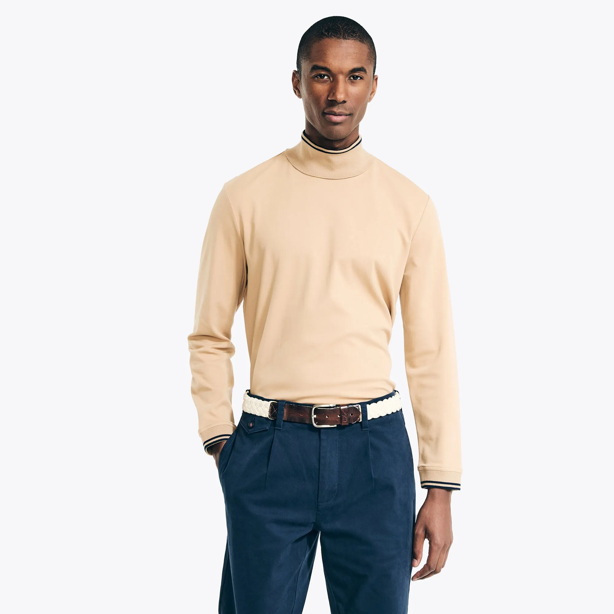Nautica Men's Interlock Turtleneck Sweater Raw Umber Nautica