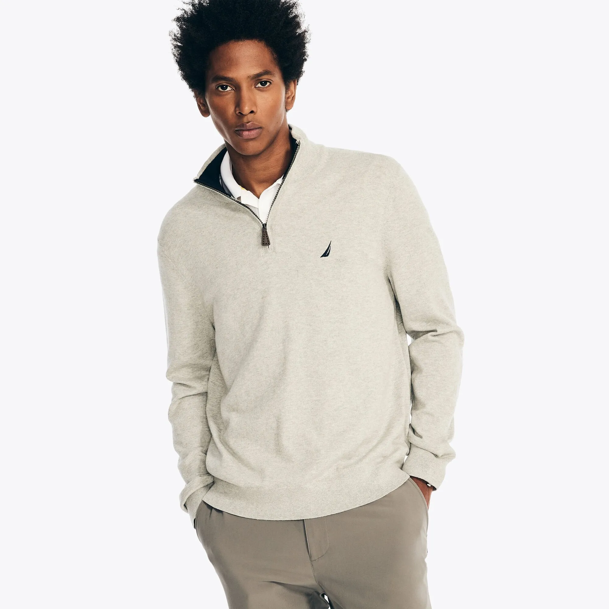 Nautica Men's Navtech Quarter-Zip Sweater Grey Heather Nautica