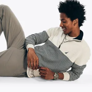 Nautica Men's Navtech Striped Quarter-Zip Sweater Snow White Nautica