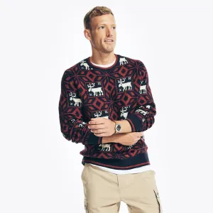 Nautica Men's Reissue Moose Print Crewneck Sweater Navy Nautica