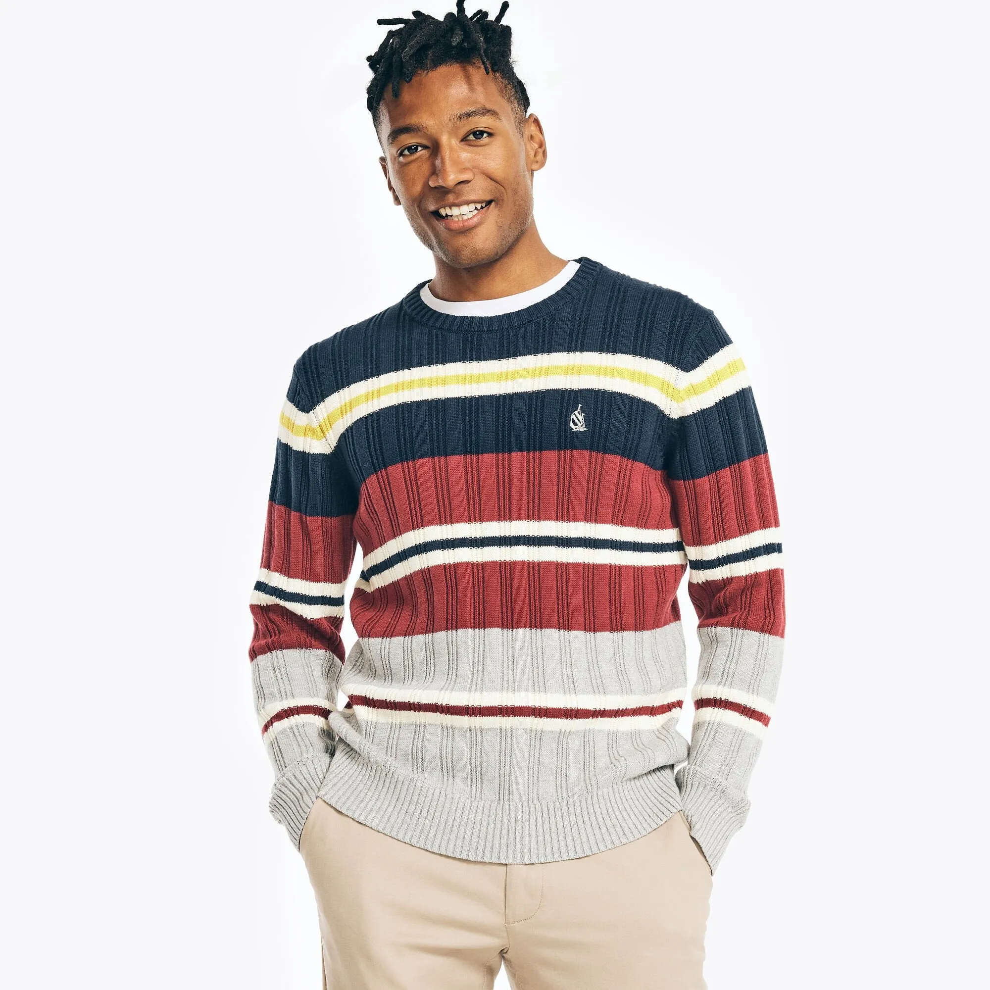 Nautica Men's Reissue Striped Sweater Grey Heather Nautica