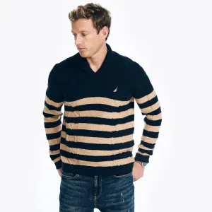Nautica Men's Striped Cable-Knit Sweater Stellar Blue Heather Nautica