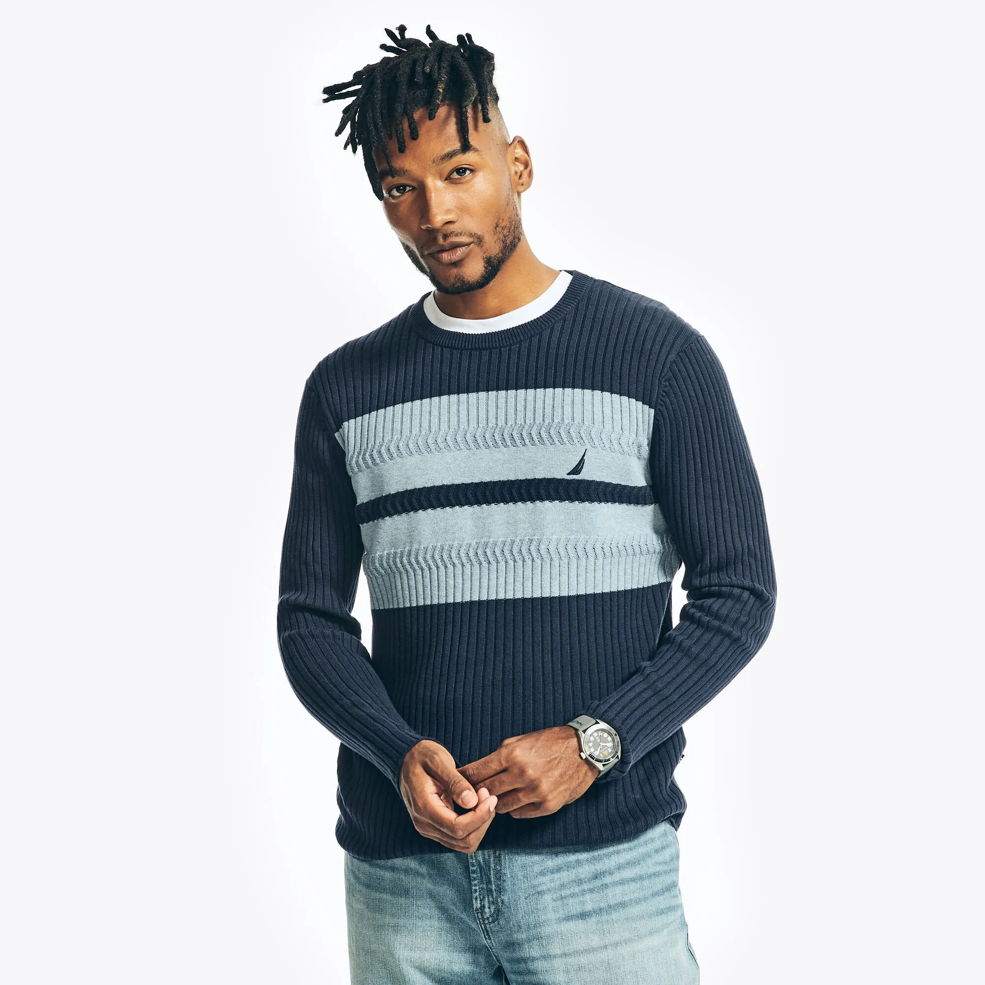 Nautica Men's Striped Crewneck Sweater Navy Nautica