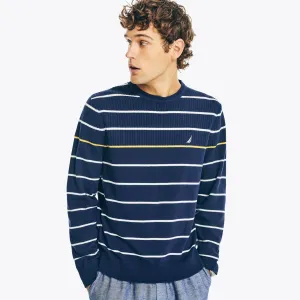 Nautica Men's Striped Textured Crewneck Sweater Stellar Blue Heather Nautica