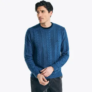 Nautica Men's Sustainably Crafted Cable-Knit Crewneck Sweater Nite Sea Heather Nautica