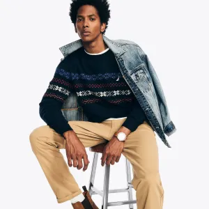 Nautica Men's Sustainably Crafted Fair Isle Crewneck Sweater Stellar Blue Heather Nautica