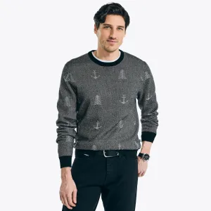 Nautica Men's Sustainably Crafted Jacquard Printed Crewneck Sweater True Black Nautica
