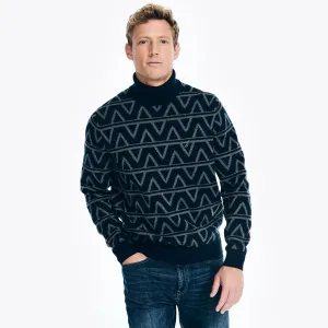Nautica Men's Sustainably Crafted Jacquard Turtleneck Sweater Stellar Blue Heather Nautica
