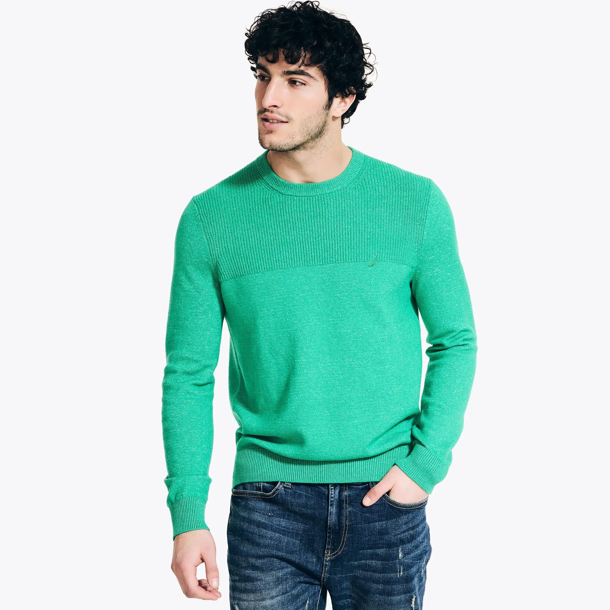 Nautica Men's Sustainably Crafted Textured Crewneck Sweater Spearmint Nautica