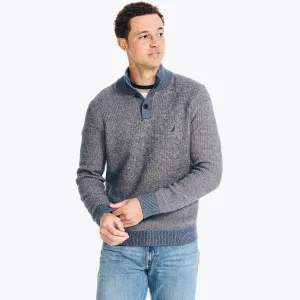 Nautica Men's Sustainably Crafted Waffle Mock-Neck Sweater Stellar Blue Heather Nautica