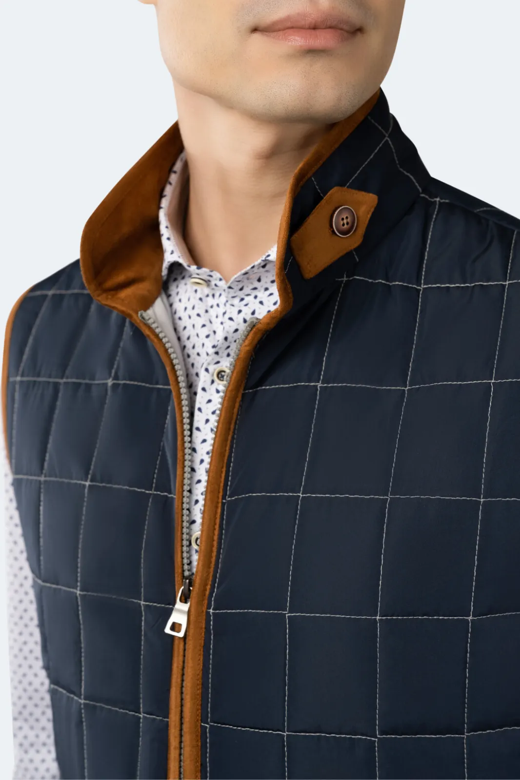 Navy Quilted Zip Up Vest