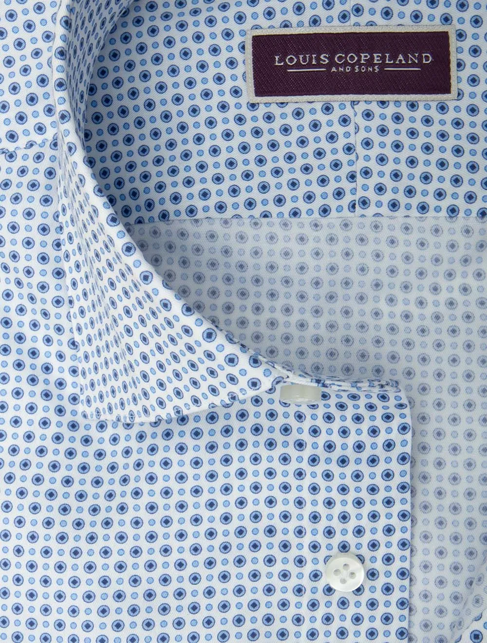 Patterned Blue Dots Twill Shirt White